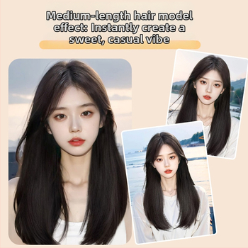 Parochňa s dlhými rovnými vlasmi, stredový part, kompletná pokrývka hlavy, prirodzený vzhľad, vlákna odolné voči teplu