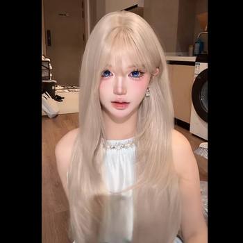 Dlhá rovná parochňa s ofinou, prirodzený štýl, tepelne odolné vlasy, pôvod Henan