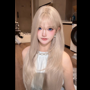 Dlhá rovná parochňa s ofinou, prirodzený štýl, tepelne odolné vlasy, pôvod Henan