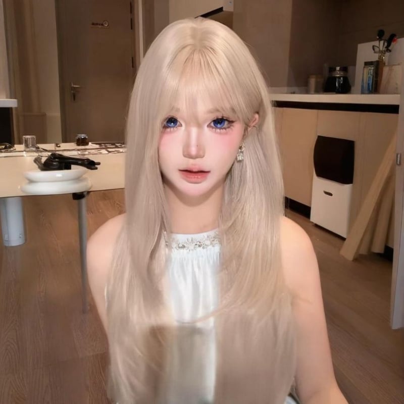 Dlhá rovná parochňa s ofinou, prirodzený štýl, tepelne odolné vlasy, pôvod Henan