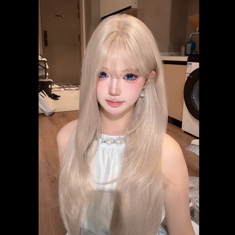 Ilga taisna parūka ar bangs, dabīgs stils, karstumizturīgi mati, izcelsme Henan