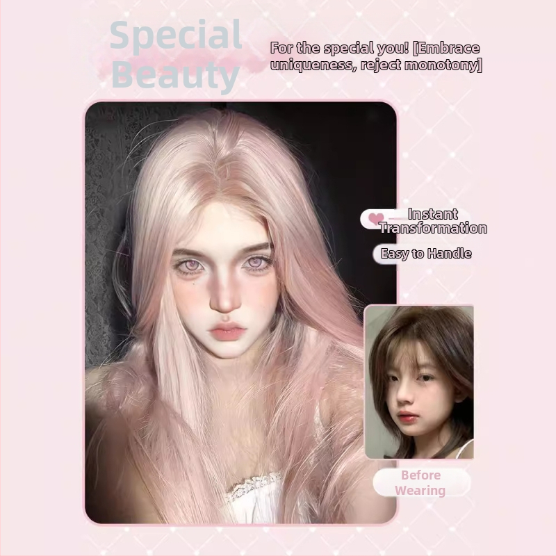 Pikkade sirgete juukseparukaga parukas, kalded bangs, täis kate, kõrge temperatuuriga kiud