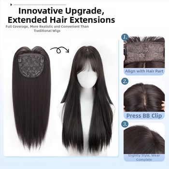 Juuksepealse asendamiseks naistele, pikad sirged juuksed, kuumustaluvad kiud, mehhaaniline töötlemine