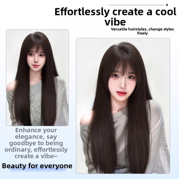 Juuksepealse asendamiseks naistele, pikad sirged juuksed, kuumustaluvad kiud, mehhaaniline töötlemine