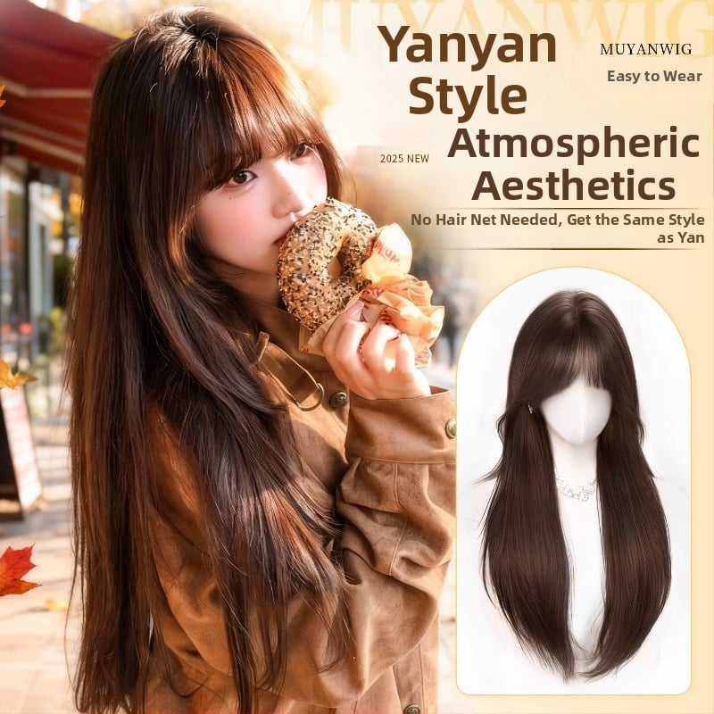 Juuksepealse asendamiseks naistele, pikad sirged juuksed, kuumustaluvad kiud, mehhaaniline töötlemine