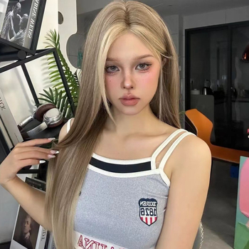 Ekstravaganta parūka ar priekšējo mežģīņu malu, garas taisnas matu šķipsnas, modelis L1837, karstumizturīgas šķiedras, bangs: taisnas vai slīps, sejas konturēšanas efekts, Liangsen