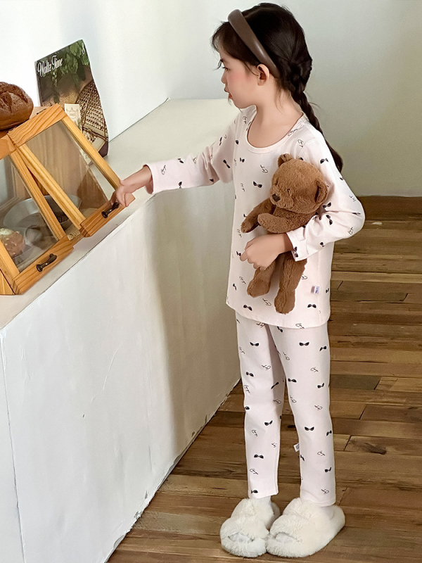 Gyermekeknek tervezett varrás nélküli termo alsóruha készlet — Koreai stílus, pamut LYCRA alapréteg, Cartoon mintázat, meleg és nedvesség-elvezető