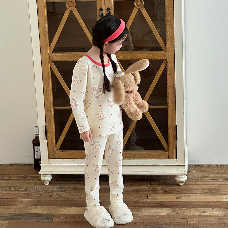 Gyermekeknek tervezett varrás nélküli termo alsóruha készlet — Koreai stílus, pamut LYCRA alapréteg, Cartoon mintázat, meleg és nedvesség-elvezető