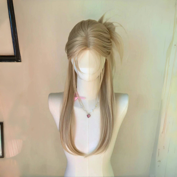 Parūka ar dabiska izskata, garas taisnas matas ar slīpiem bangs, augstas temperatūras šķiedras, pilna galva sievietēm