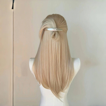 Parūka ar dabiska izskata, garas taisnas matas ar slīpiem bangs, augstas temperatūras šķiedras, pilna galva sievietēm