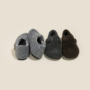 Pantofi femei Birkenstock-stil, cu căptușeală de lână pentru creștere înălțime, partea superioară din lână, talpă din cauciuc, iarnă.