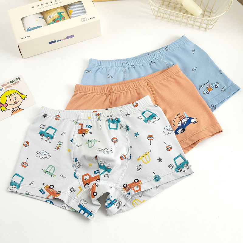 Unisex vaikų medvilninės apatinės kelnaitės briefs stiliaus, pagrindinis audinys 47,5% medvilnė, saugumo lygis A, skirta vaikams nuo 3 iki 8 metų (100–140 cm), dėžutėje pakuota