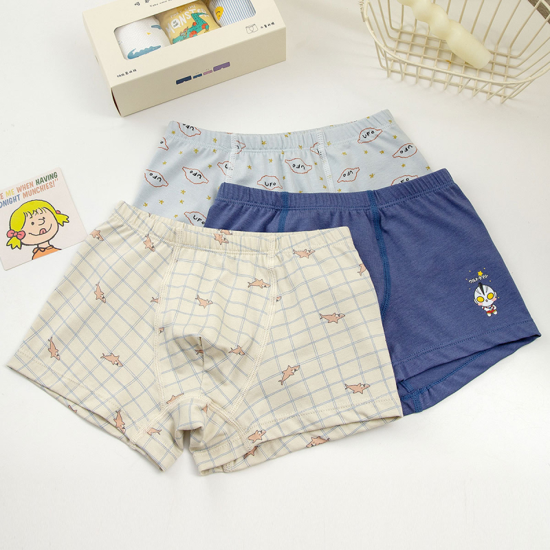 Unisex vaikų medvilninės apatinės kelnaitės briefs stiliaus, pagrindinis audinys 47,5% medvilnė, saugumo lygis A, skirta vaikams nuo 3 iki 8 metų (100–140 cm), dėžutėje pakuota