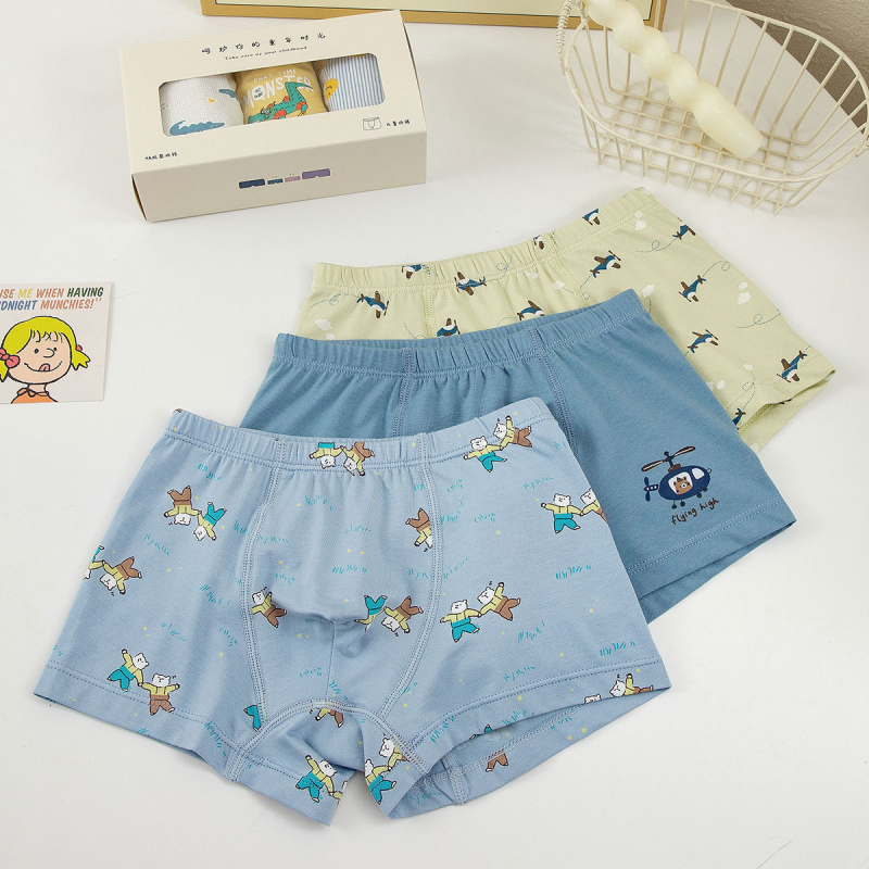 Unisex vaikų medvilninės apatinės kelnaitės briefs stiliaus, pagrindinis audinys 47,5% medvilnė, saugumo lygis A, skirta vaikams nuo 3 iki 8 metų (100–140 cm), dėžutėje pakuota