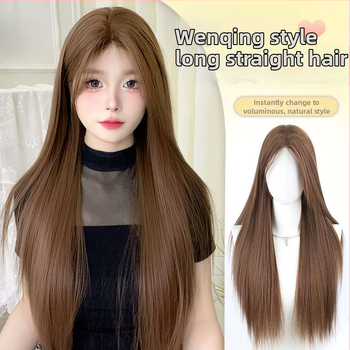 Sieviešu parūka - garas taisnas matu, augstas temperatūras šķiedras, pilnīgs galvas segums, dabisks stils