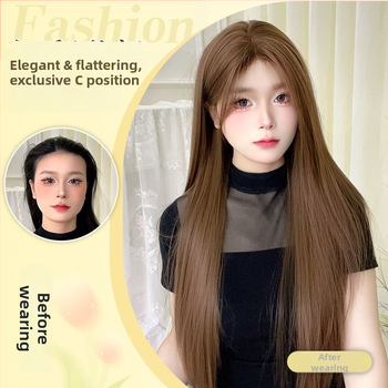 Sieviešu parūka - garas taisnas matu, augstas temperatūras šķiedras, pilnīgs galvas segums, dabisks stils