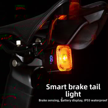 Dviračio galinis žibintas su išmaniu stabdžių jutikliu, Type-C įkrovimas, skirtas kalnų ir kelių dviračiams, nakties važiavimo įspėjimo šviesa