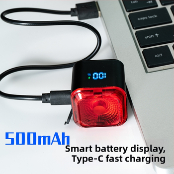 Dviračio galinis žibintas su išmaniu stabdžių jutikliu, Type-C įkrovimas, skirtas kalnų ir kelių dviračiams, nakties važiavimo įspėjimo šviesa