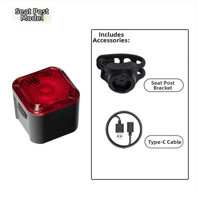 Dviračio galinis žibintas su išmaniu stabdžių jutikliu, Type-C įkrovimas, skirtas kalnų ir kelių dviračiams, nakties važiavimo įspėjimo šviesa