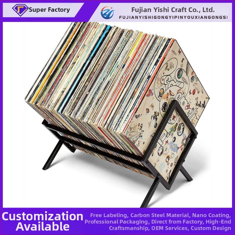 Metalinė laikymo lenta vinilinėms plokštelėms su CD laikikliu ir nuimamais žurnalų laikikliu – Yishi