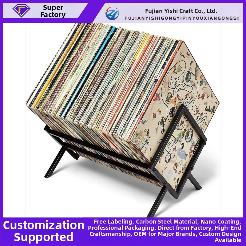 Metalinė laikymo lenta vinilinėms plokštelėms su CD laikikliu ir nuimamais žurnalų laikikliu – Yishi