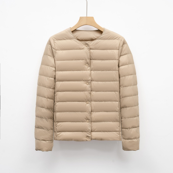 Dámska tenká prešívaná bunda s výplňou z kačacieho páperia, úzky strih, ľahká, nylonový vonkajší materiál, bez goliera, dlhé rukávy, jednoprižné zapínanie, bežná dĺžka, jesenné-zimné 2024, japonsko-kórejsky uvoľnený štýl