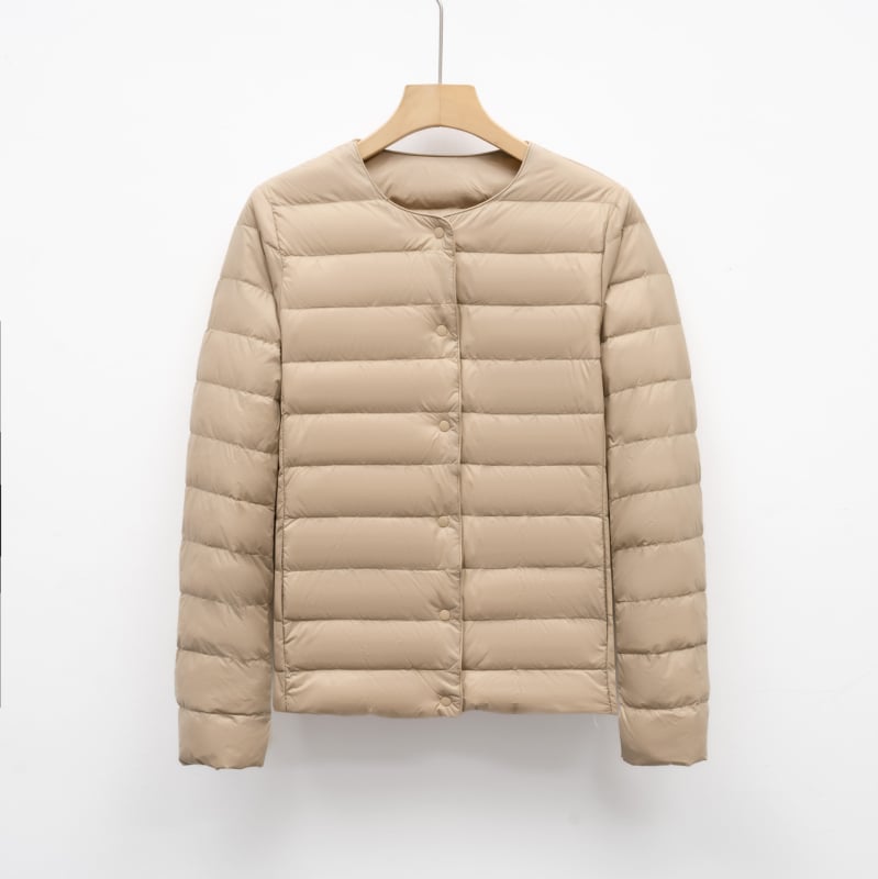 Dámska tenká prešívaná bunda s výplňou z kačacieho páperia, úzky strih, ľahká, nylonový vonkajší materiál, bez goliera, dlhé rukávy, jednoprižné zapínanie, bežná dĺžka, jesenné-zimné 2024, japonsko-kórejsky uvoľnený štýl