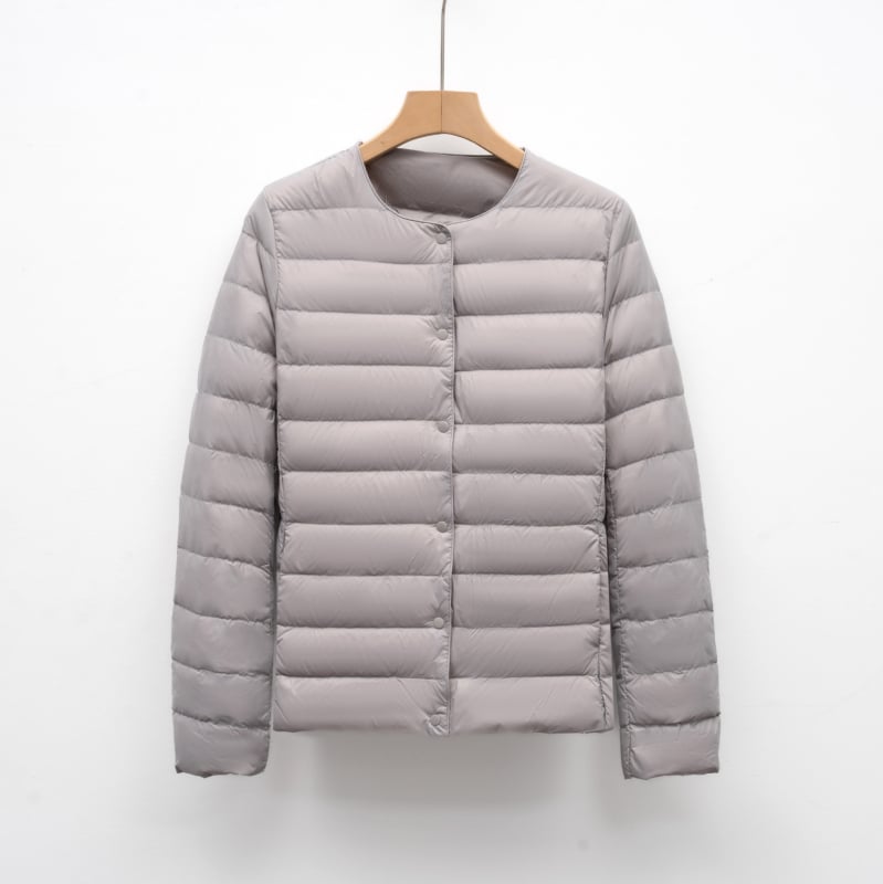 Dámska tenká prešívaná bunda s výplňou z kačacieho páperia, úzky strih, ľahká, nylonový vonkajší materiál, bez goliera, dlhé rukávy, jednoprižné zapínanie, bežná dĺžka, jesenné-zimné 2024, japonsko-kórejsky uvoľnený štýl