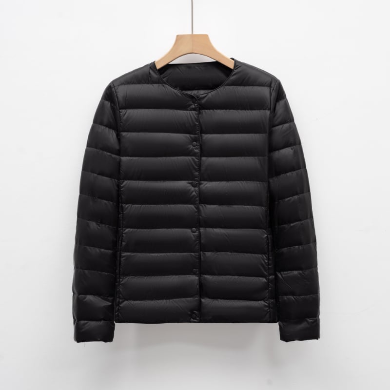 Dámska tenká prešívaná bunda s výplňou z kačacieho páperia, úzky strih, ľahká, nylonový vonkajší materiál, bez goliera, dlhé rukávy, jednoprižné zapínanie, bežná dĺžka, jesenné-zimné 2024, japonsko-kórejsky uvoľnený štýl