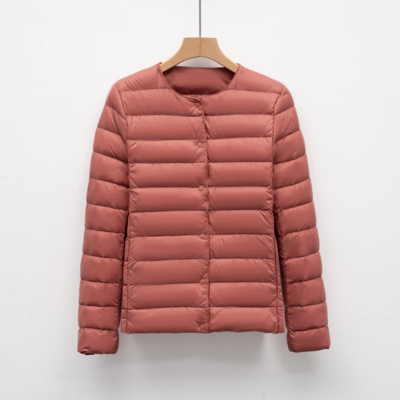 Dámska tenká prešívaná bunda s výplňou z kačacieho páperia, úzky strih, ľahká, nylonový vonkajší materiál, bez goliera, dlhé rukávy, jednoprižné zapínanie, bežná dĺžka, jesenné-zimné 2024, japonsko-kórejsky uvoľnený štýl