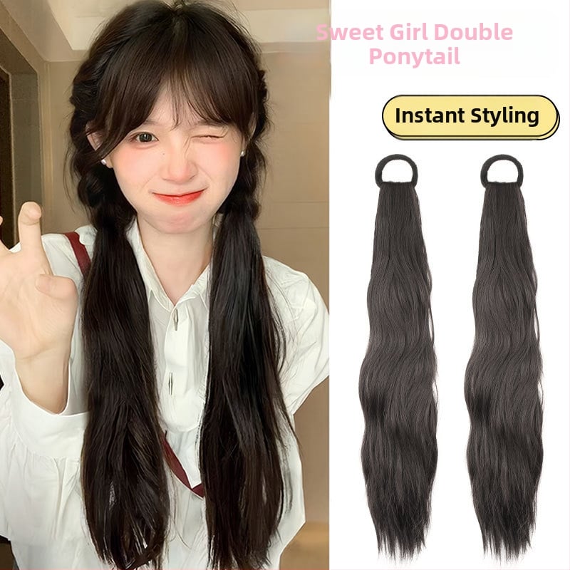 Parukas kahekordse hobusesaba stiiliga, mudel Sweet Double Ponytail; juuksed kinnitatud kimpudes; kuumuskindel traat