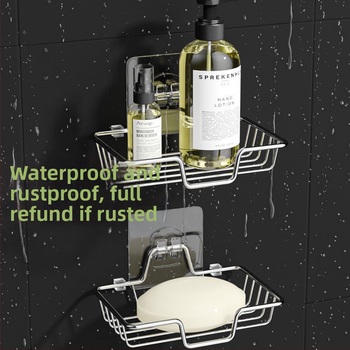 Nerūdijančio plieno sieninis muilo laikiklis su drenažu, dviejų dalių rinkinys, elektrolydinė danga, šiuolaikinis stilius