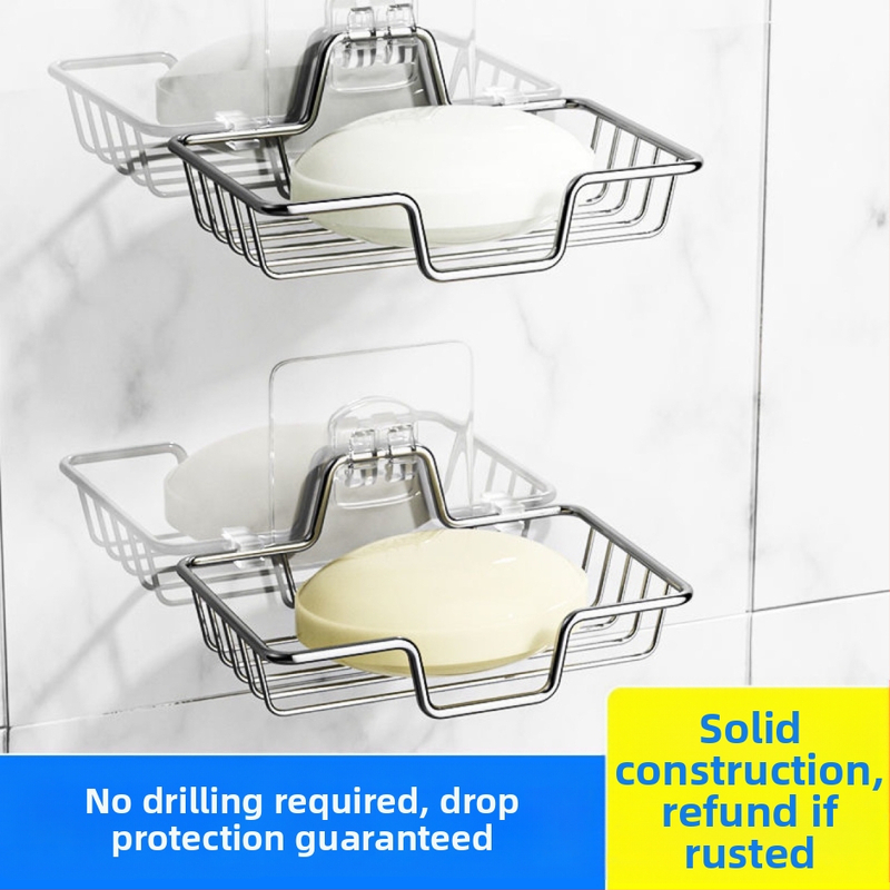 Nerūsējošā tērauda sienas ziepju turētājs ar drenāžu, divdaļīgs komplekts, elektrolytiskais pārklājums, moderns stils