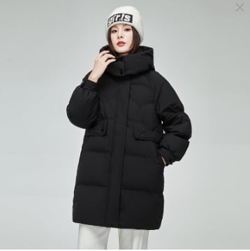 Dámska páperová bunda s balým kačacím páperím; obsah páperia >91%; hlavný materiál: spandex (polyesterová zmes); hrúbka: hrubá; golier bez goliera, odnímateľný