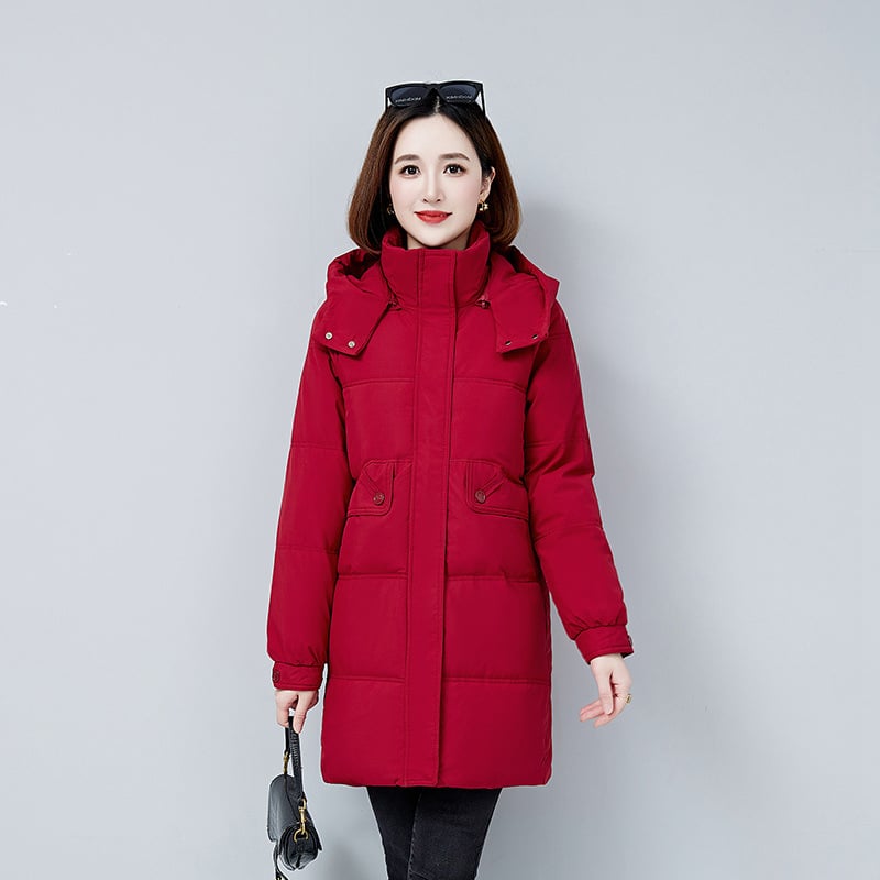 Dámska páperová bunda s balým kačacím páperím; obsah páperia >91%; hlavný materiál: spandex (polyesterová zmes); hrúbka: hrubá; golier bez goliera, odnímateľný