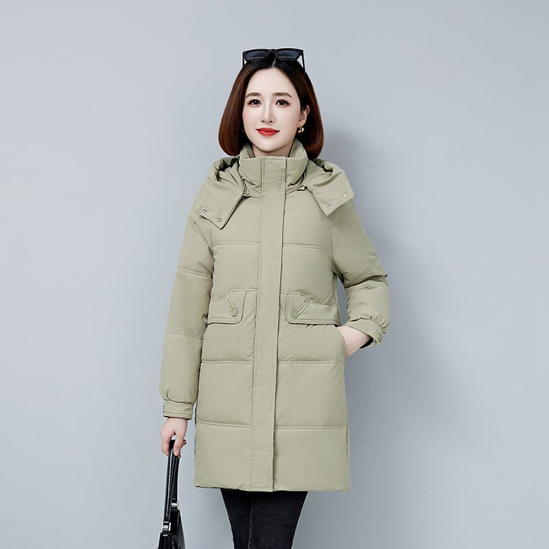 Dámska páperová bunda s balým kačacím páperím; obsah páperia >91%; hlavný materiál: spandex (polyesterová zmes); hrúbka: hrubá; golier bez goliera, odnímateľný