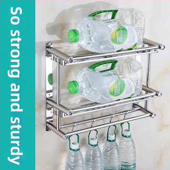 Nerūdijančio plieno vonios kambario rankšluosčių laikiklis, sieninis, su dvigubomis stulpais ir trim laikymo lygmenimis