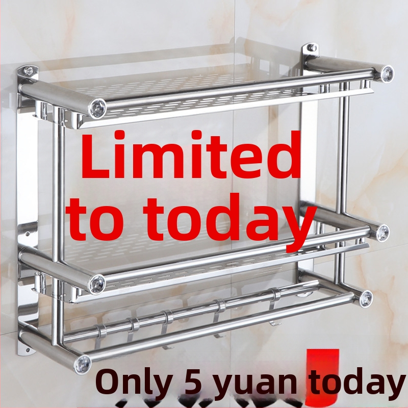 Nerūdijančio plieno vonios kambario rankšluosčių laikiklis, sieninis, su dvigubomis stulpais ir trim laikymo lygmenimis