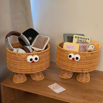 PP košara za skladištenje s rotan stilom — višenamjenski stolni organizator, sladak crtani stil, pleteni dizajn
