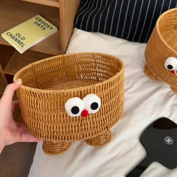 PP košara za skladištenje s rotan stilom — višenamjenski stolni organizator, sladak crtani stil, pleteni dizajn