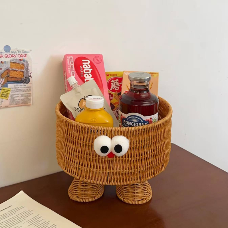PP košara za skladištenje s rotan stilom — višenamjenski stolni organizator, sladak crtani stil, pleteni dizajn