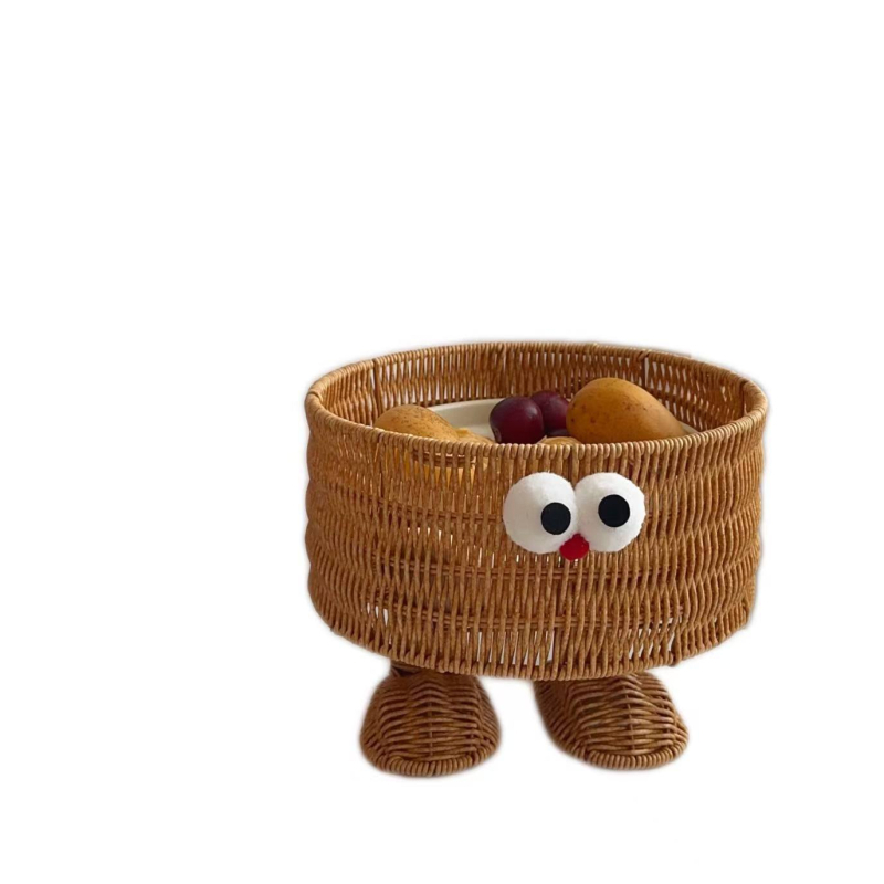 PP košara za skladištenje s rotan stilom — višenamjenski stolni organizator, sladak crtani stil, pleteni dizajn