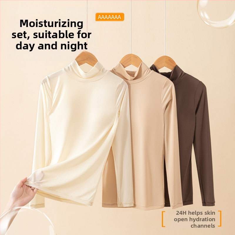 Sieviešu neilona tops ar hialuronskābi, augsta elastība, iebūvēti krūšu spilventiņi, puse augsta apkakle, plāns audums, garas piedurknes