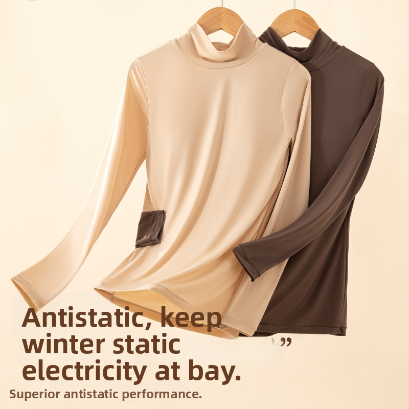 Sieviešu neilona tops ar hialuronskābi, augsta elastība, iebūvēti krūšu spilventiņi, puse augsta apkakle, plāns audums, garas piedurknes