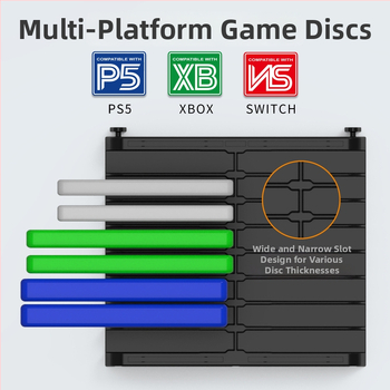 Disku uzglabāšanas statīvs PS5 Slim Pro, Xbox un Switch – galda disku turētājs no ABS ar paplašinājumu