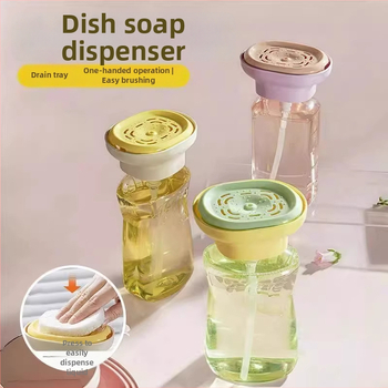 Käte vajutusega nõudepesuvahu doseerija kraanikaussile — PP korpus ja silikoonist tihend, 90 g kaal, sile viimistlus, kaasaegne minimalistlik disain