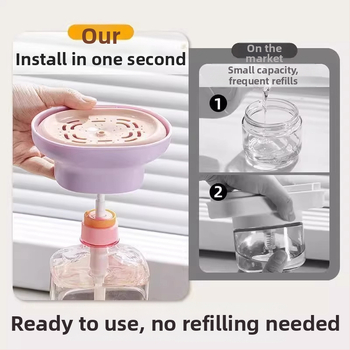 Käte vajutusega nõudepesuvahu doseerija kraanikaussile — PP korpus ja silikoonist tihend, 90 g kaal, sile viimistlus, kaasaegne minimalistlik disain