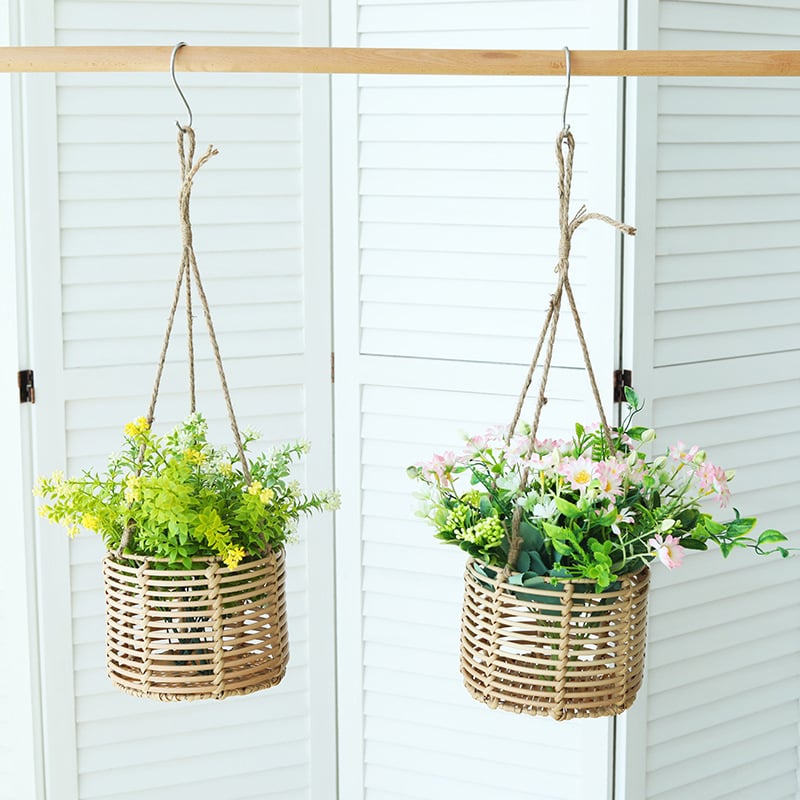 Caihua Home Ručne pletený visiaci kvetináč z napodobeného ratanu, dekor na balkón
