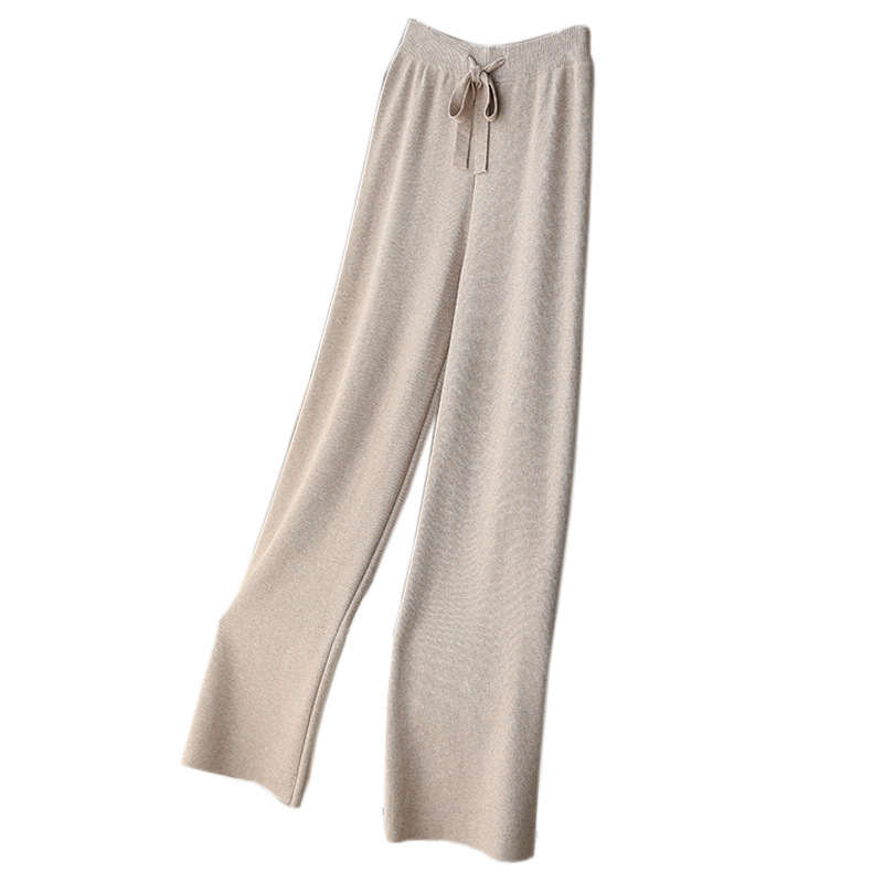 Pantaloni casual din viscoză tricotată pentru femei, talie înaltă, largi, groși.