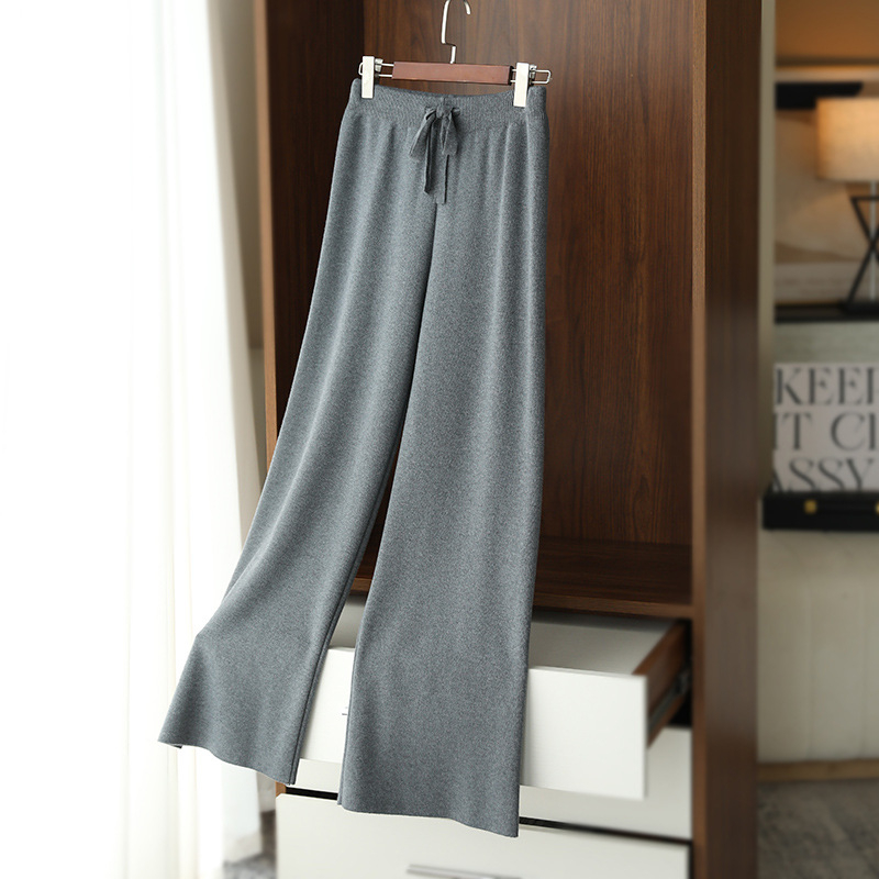 Pantaloni casual din viscoză tricotată pentru femei, talie înaltă, largi, groși.